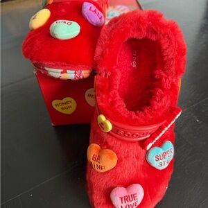 CROCS Red Fuzzy Sweetheart Clogs with Heart Details